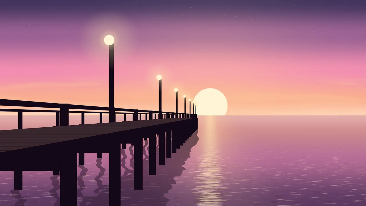 Pink Pier Sunset desktop wallpaper in 4K