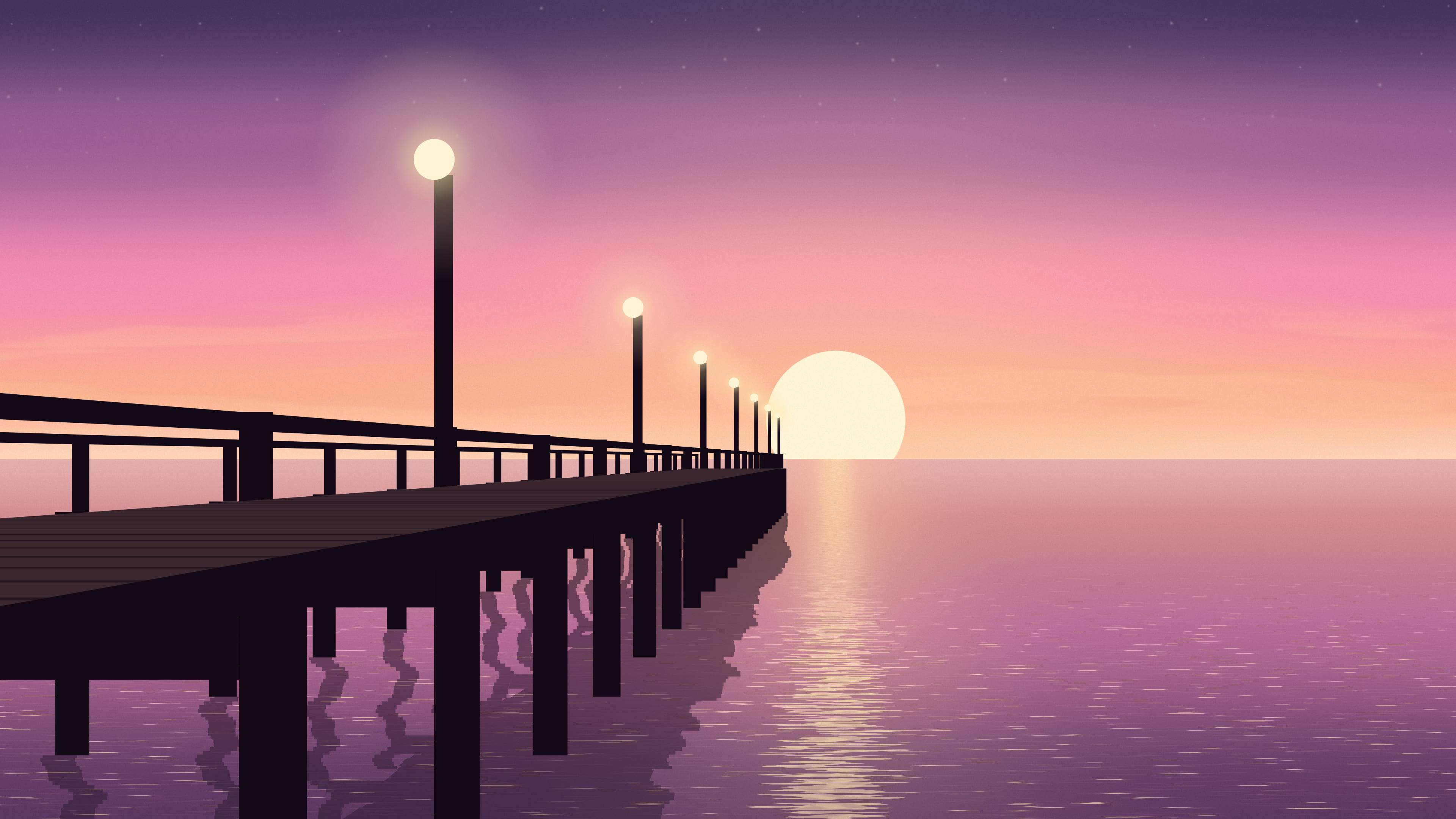 Pink Pier Sunset desktop wallpaper in 4K