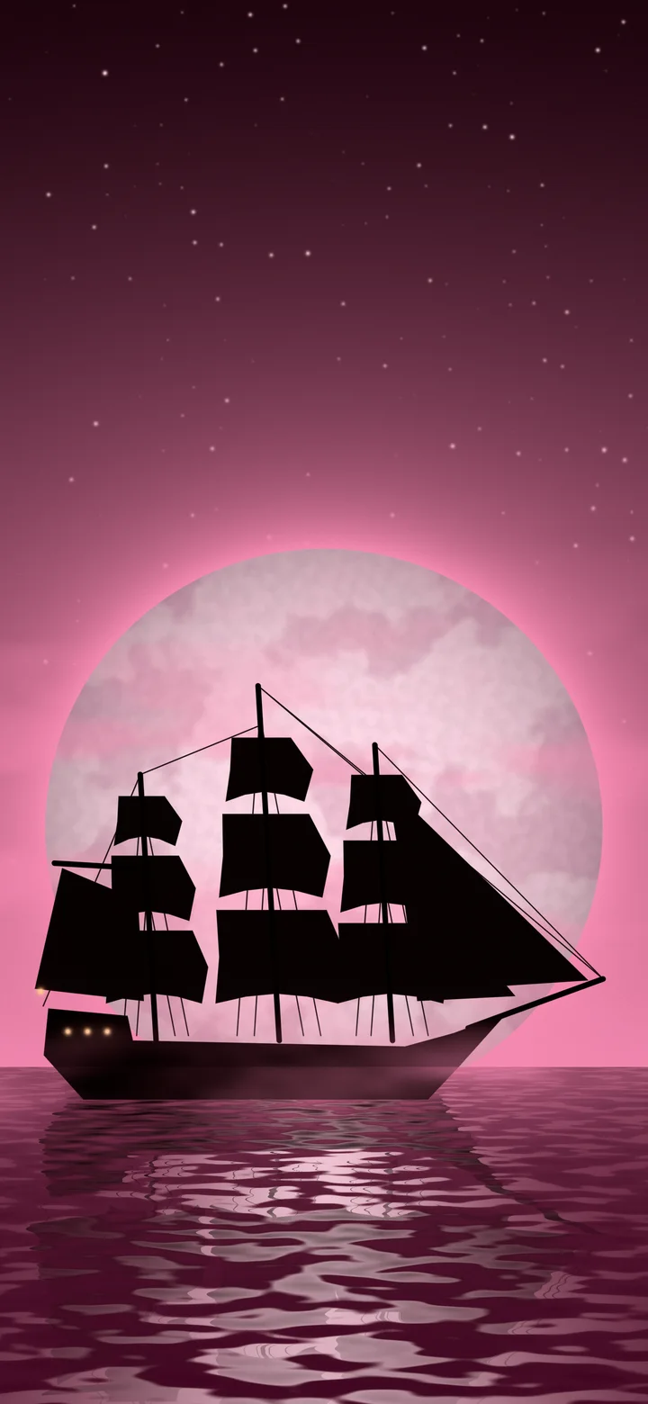 Pink Pirate Ship and Full Moon wallpaper for iPhone and Android
