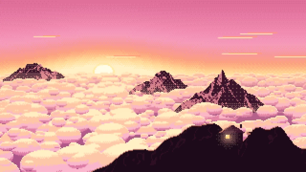 Pink Pixel Art Above the Clouds at Sunrise desktop wallpaper in 4K