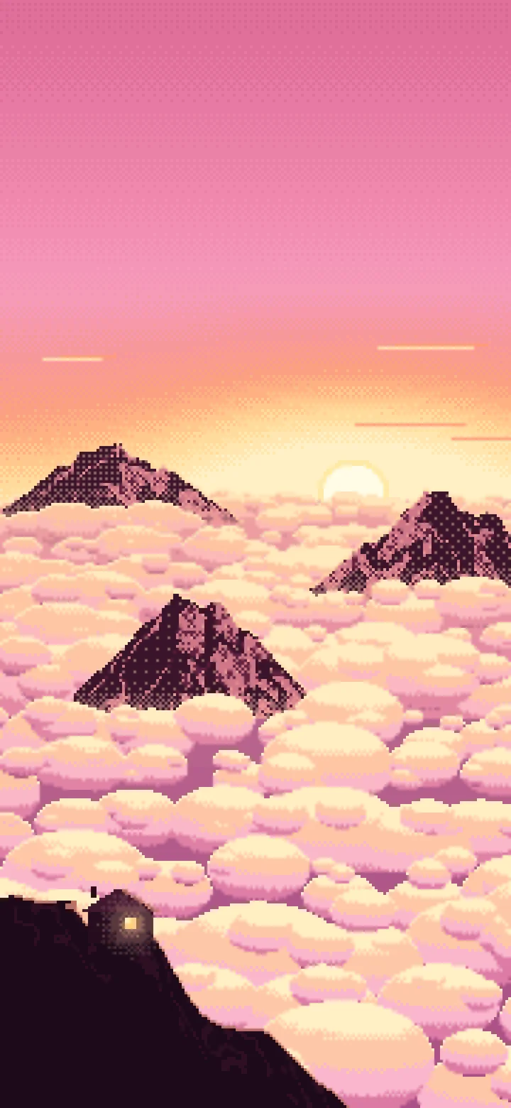 Pink Pixel Art Above the Clouds at Sunrise wallpaper for iPhone and Android