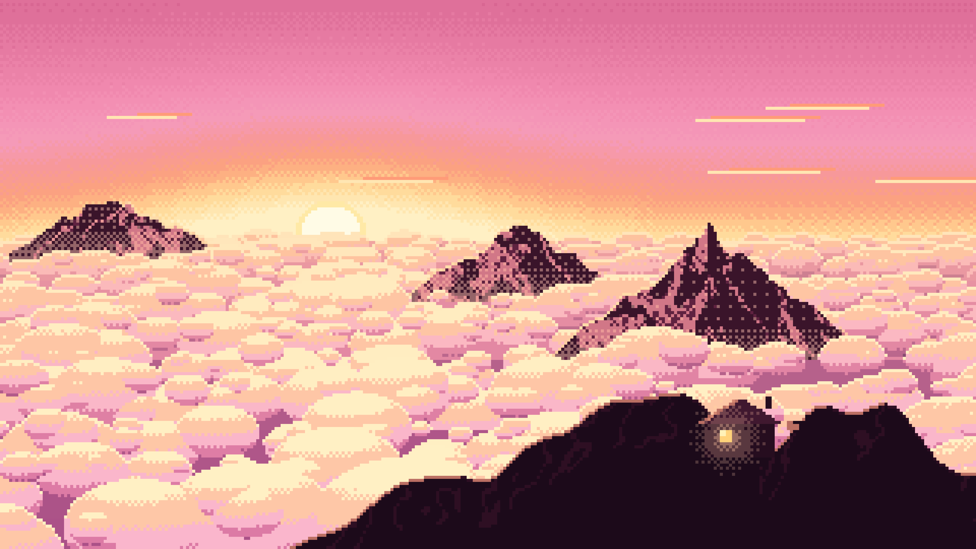 Pink Pixel Art Above the Clouds at Sunrise desktop wallpaper in 4K
