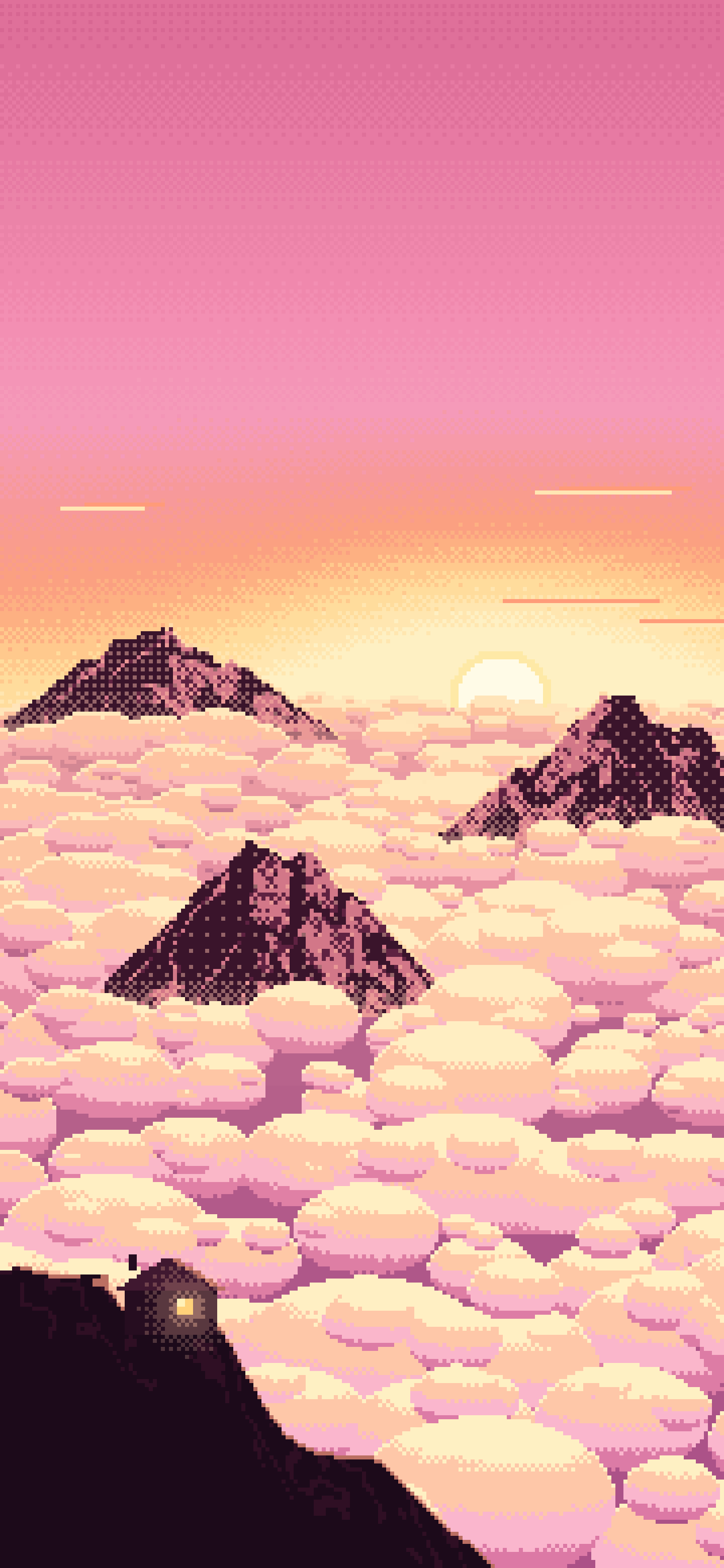Pink Pixel Art Above the Clouds at Sunrise wallpaper for iPhone and Android