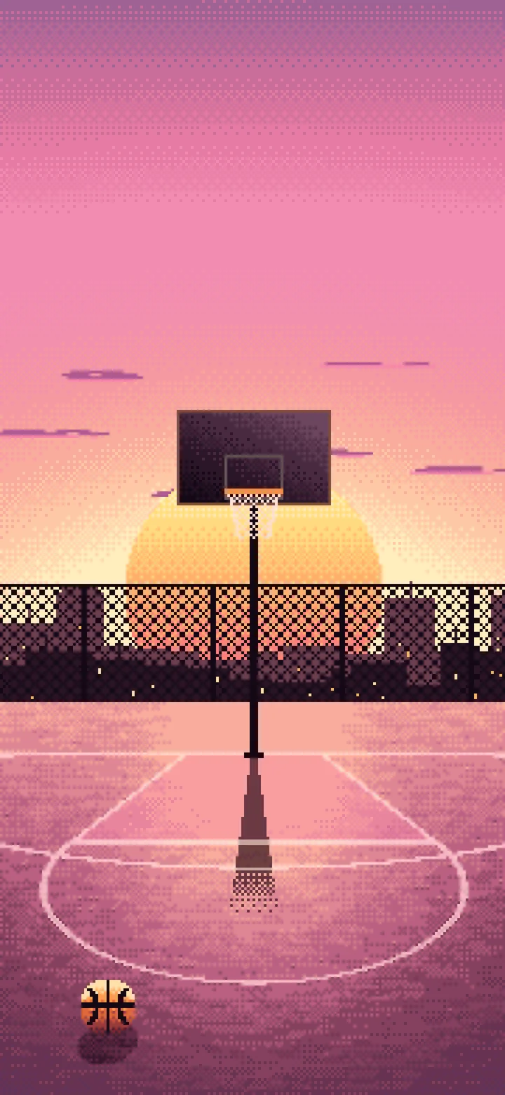 Pink Pixel Art Basketball Court at Sunset wallpaper for iPhone and Android