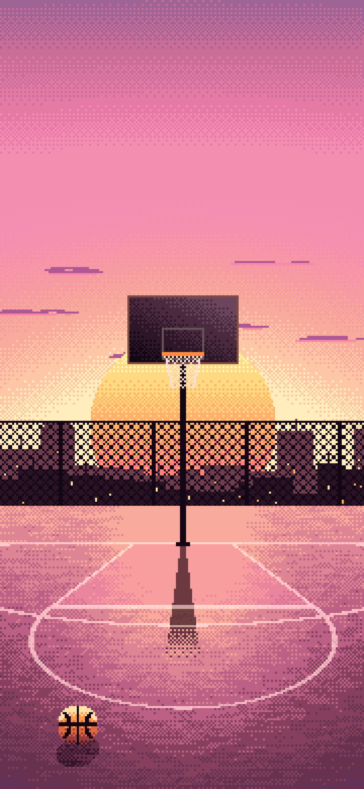 Pink Pixel Art Basketball Court at Sunset wallpaper for iPhone and Android