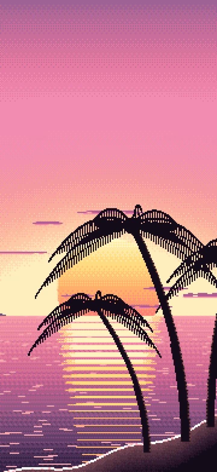 Pink Pixel Art Beach Sunset wallpaper for iPhone and Android