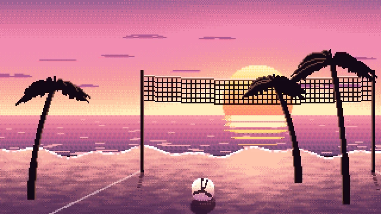 Pink Pixel Art Beach Volleyball desktop wallpaper in 4K