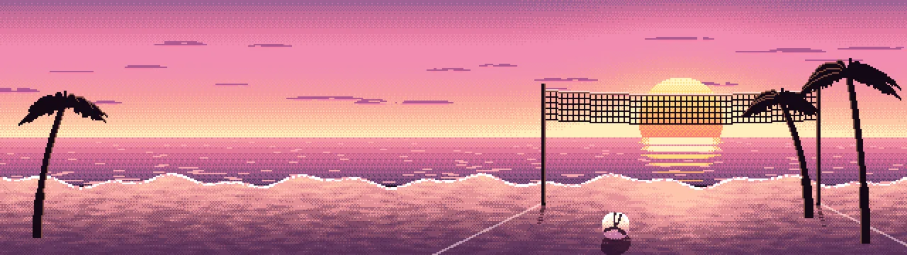 Pink Pixel Art Beach Volleyball dual monitor wallpaper, 7680 × 2160