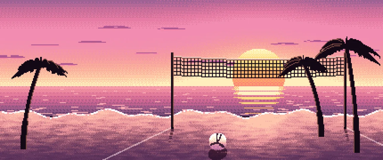 Pink Pixel Art Beach Volleyball ultrawide wallpaper, 3440 × 1440