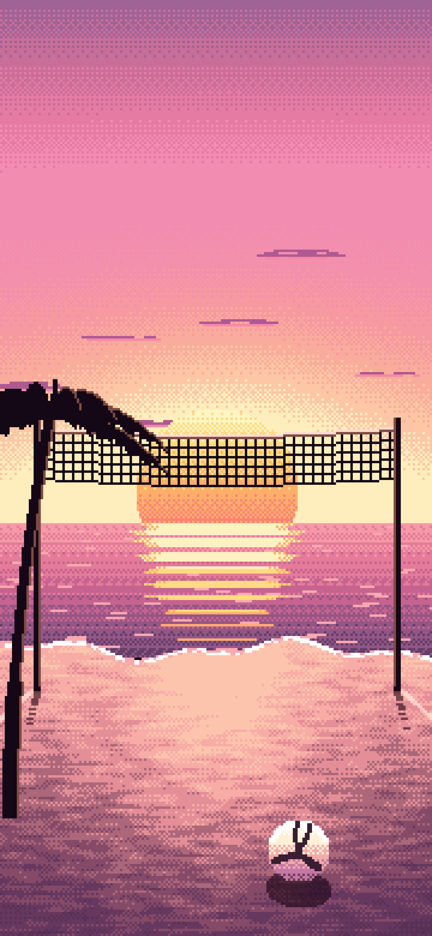 Pink Pixel Art Beach Volleyball wallpaper for iPhone and Android