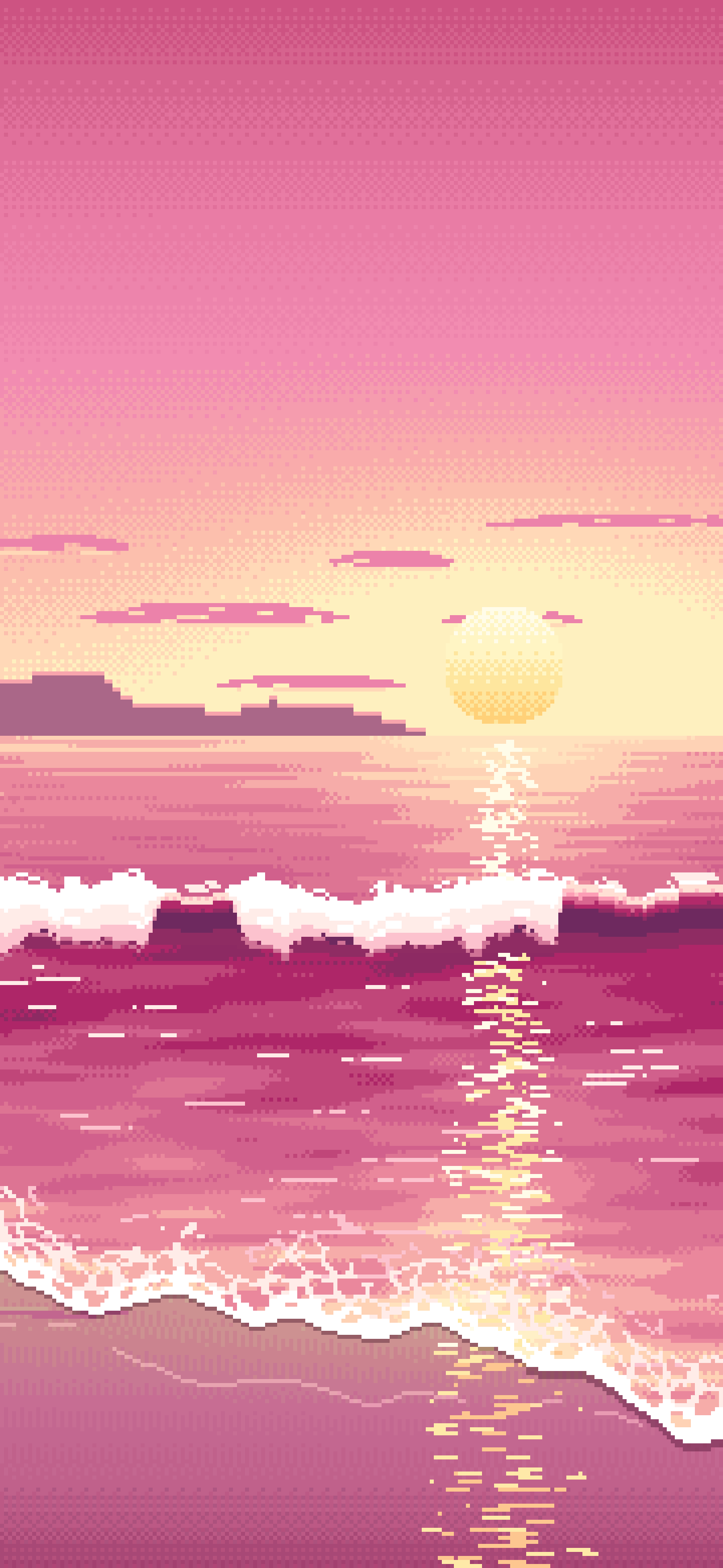 Pink Pixel Art Beach Waves at Sunset wallpaper for iPhone and Android
