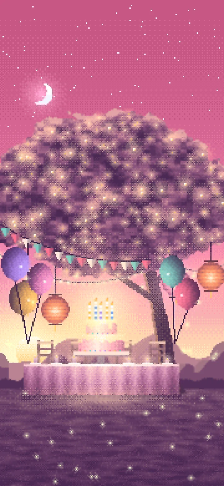 Pink Pixel Art Birthday Garden Party wallpaper for iPhone and Android