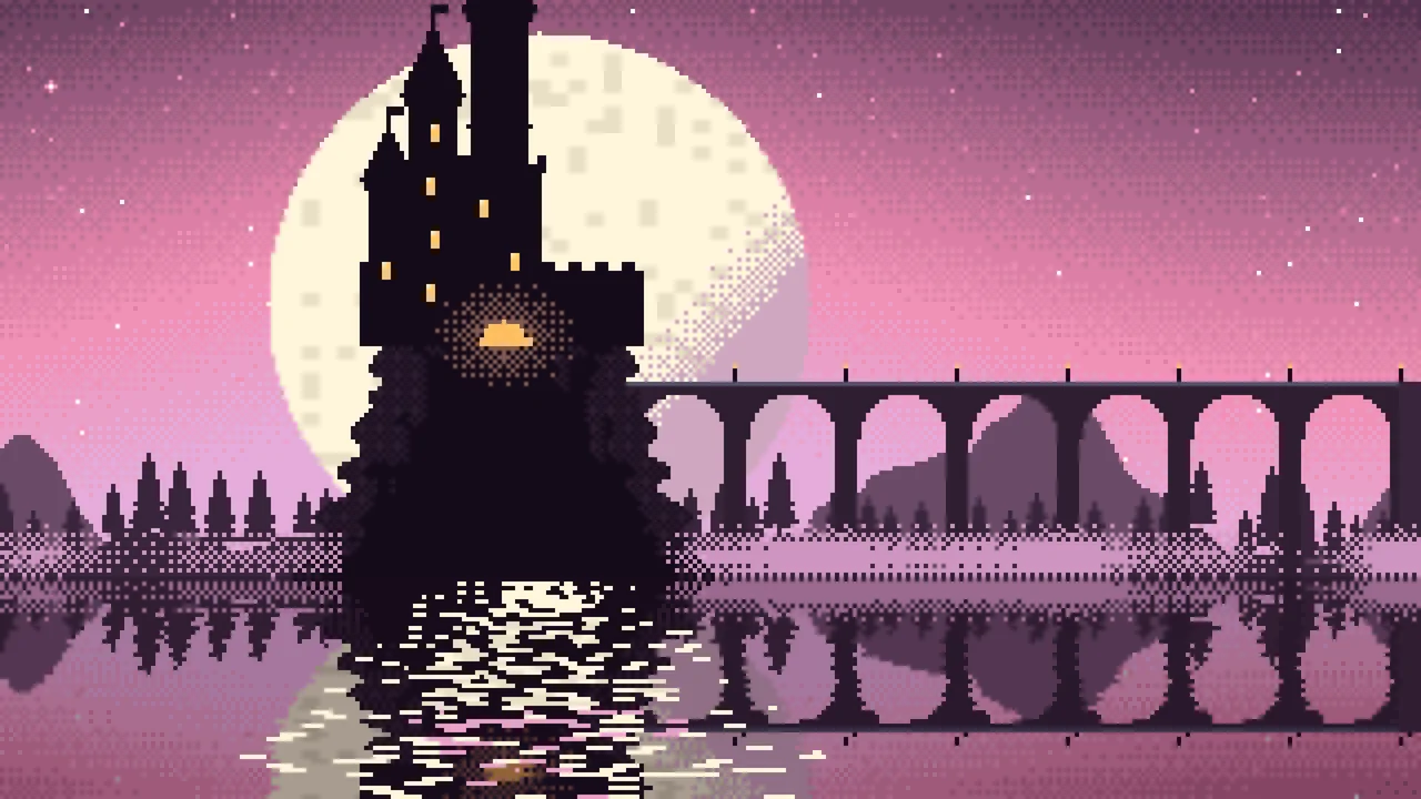 Pink Pixel Art Castle desktop wallpaper in 4K