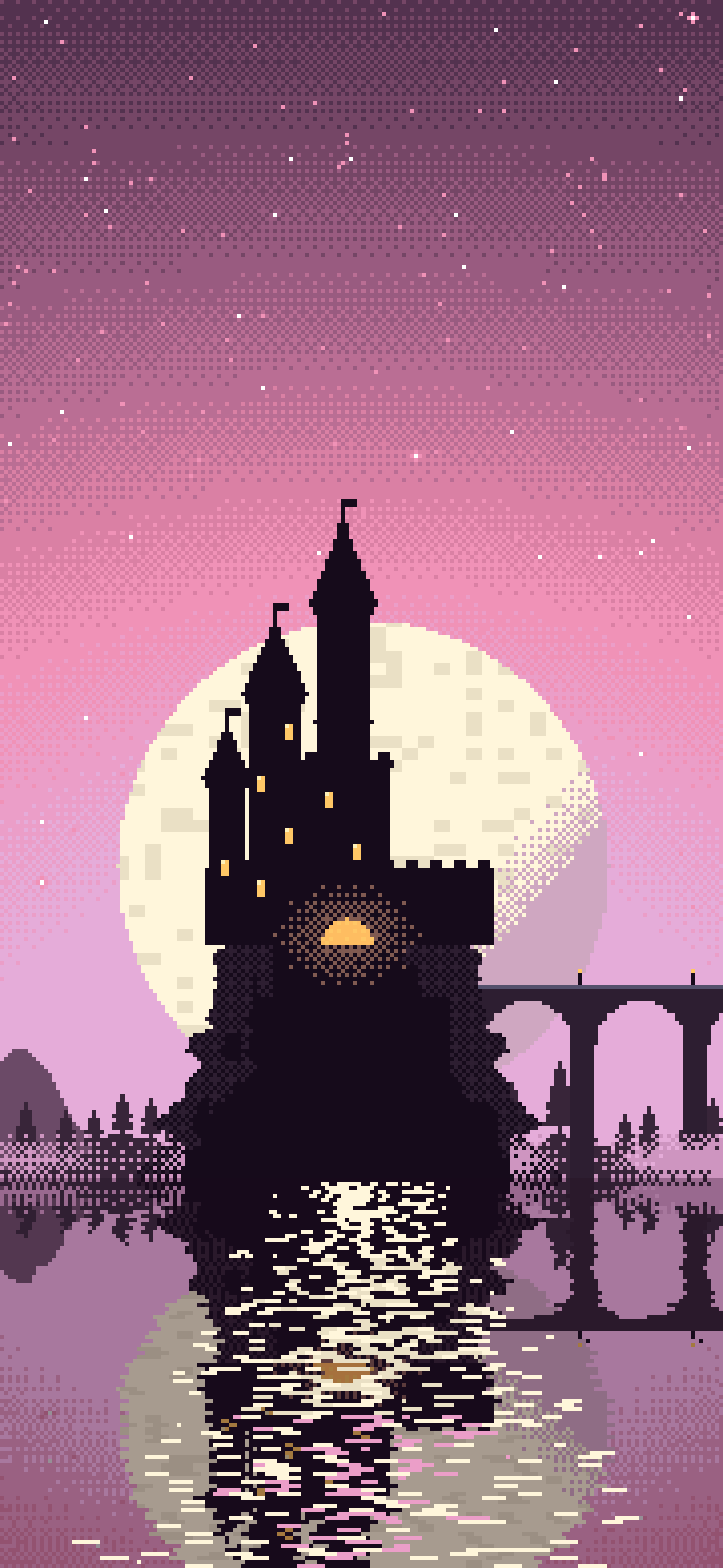 Pink Pixel Art Castle wallpaper for iPhone and Android
