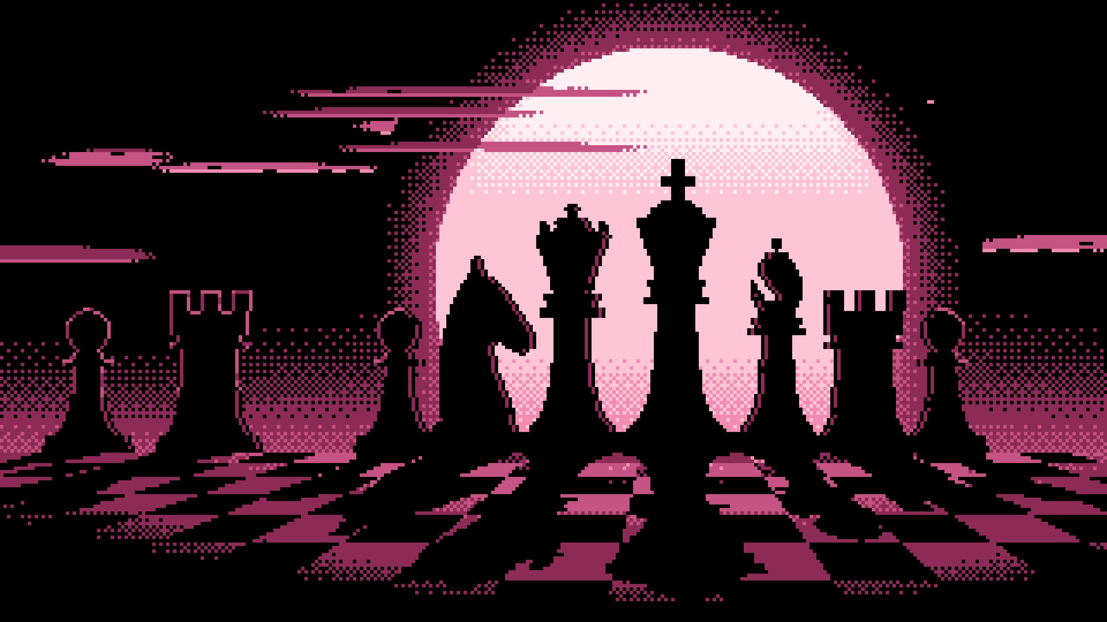Pink Pixel Art Chess Pieces desktop wallpaper in 4K