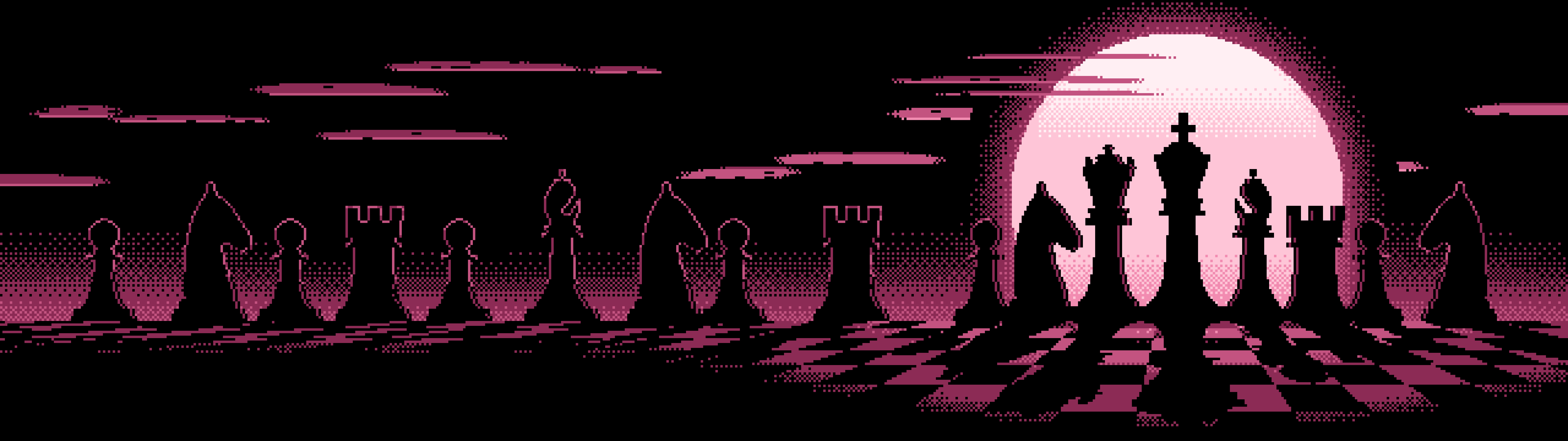 Pink Pixel Art Chess Pieces dual monitor wallpaper, 7680 × 2160