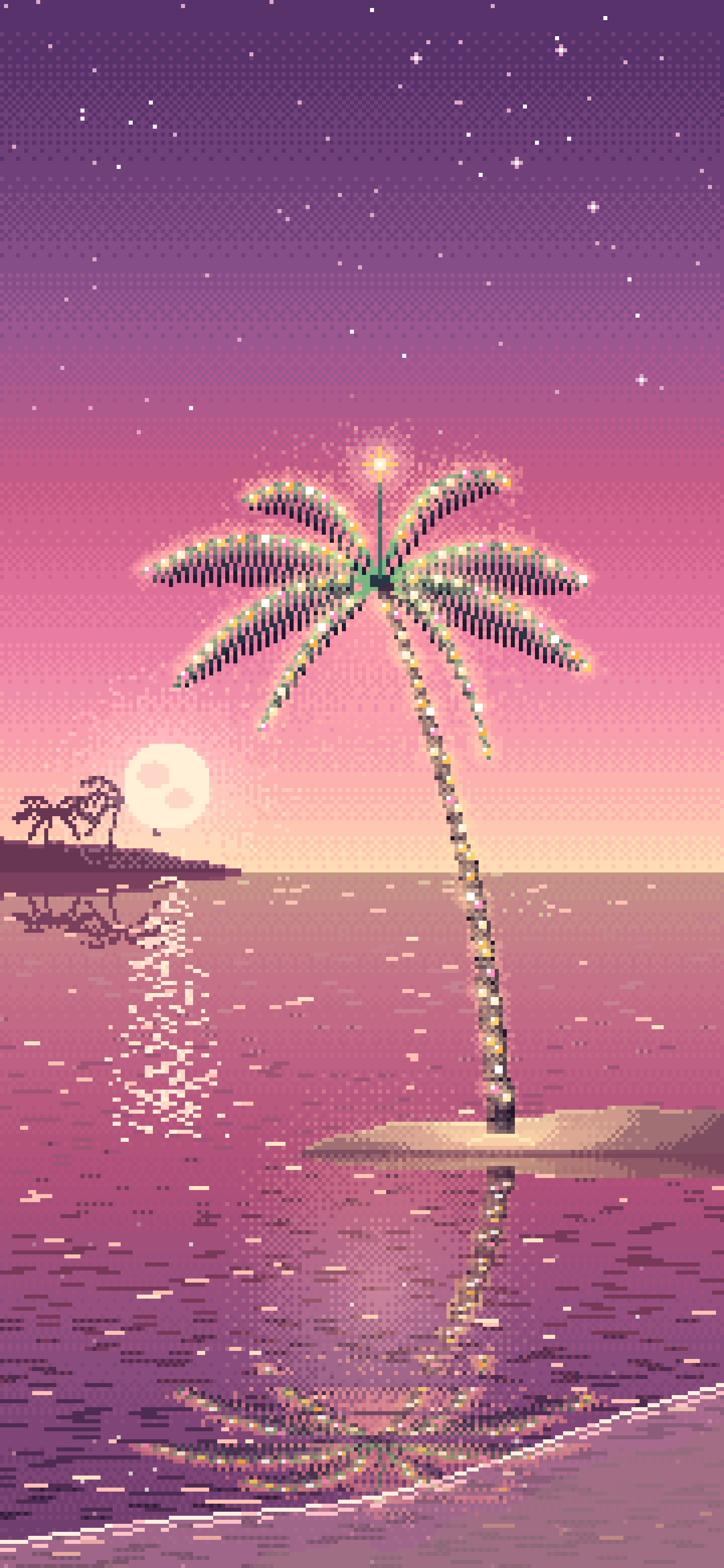 Pink Pixel Art Christmas Palm Tree on the Beach wallpaper for iPhone and Android