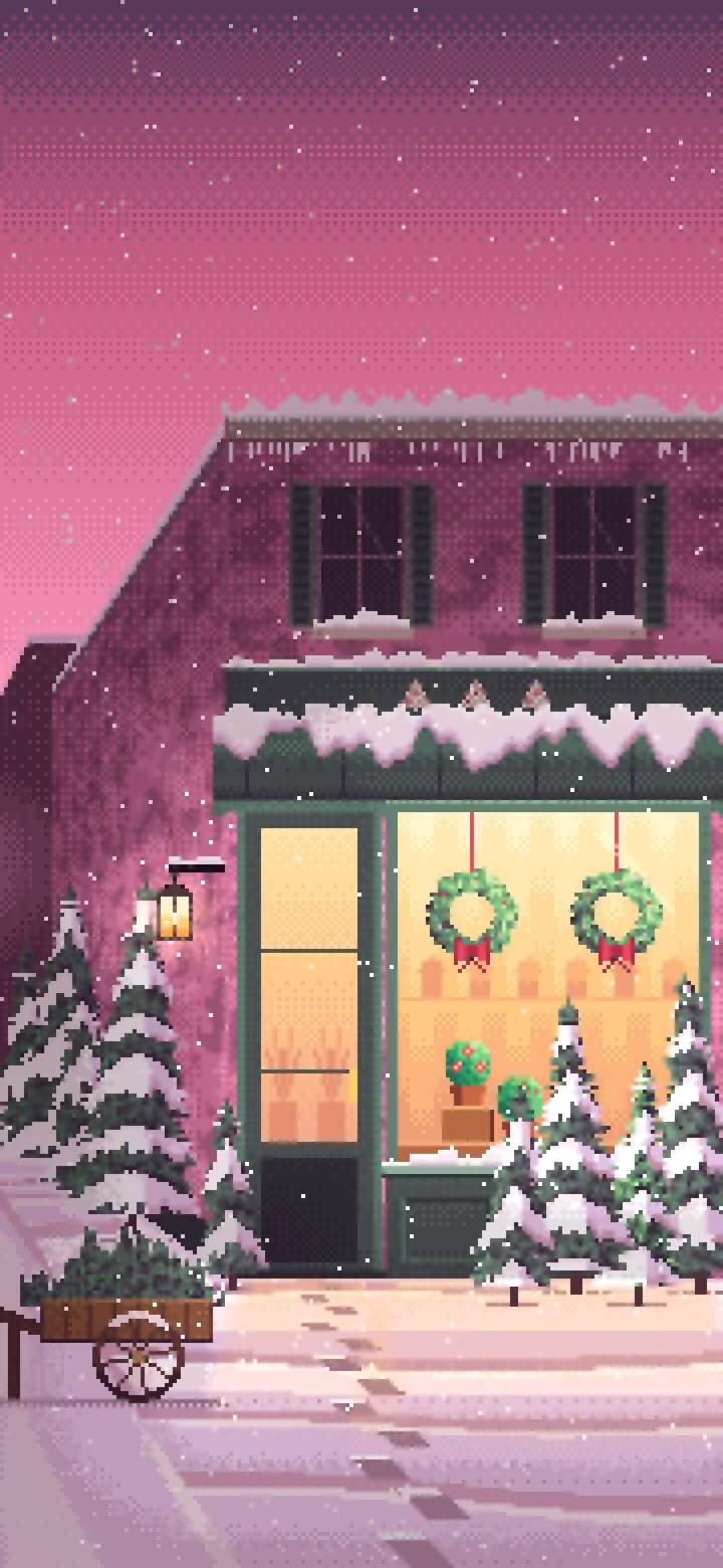 Pink Pixel Art Christmas Tree Shop wallpaper for iPhone and Android