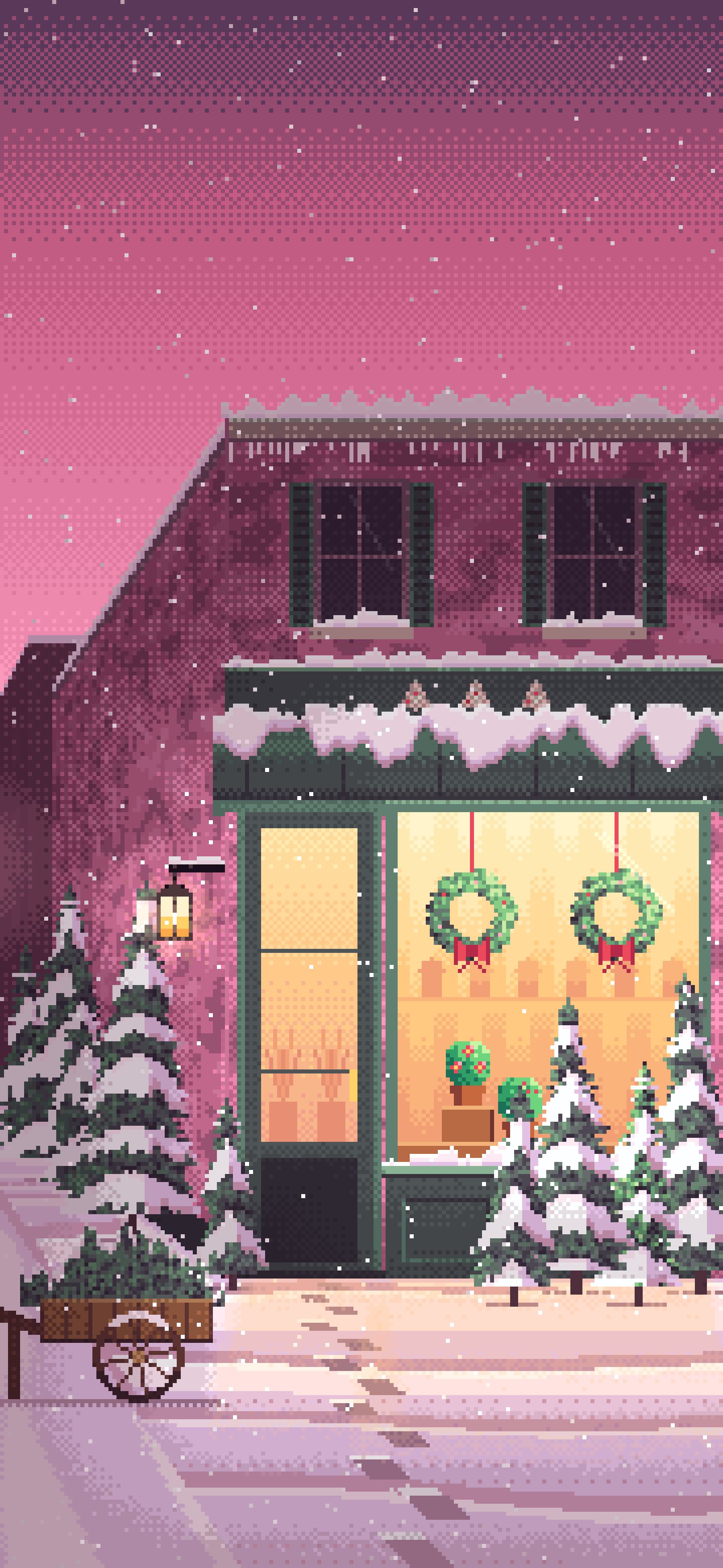 Pink Pixel Art Christmas Tree Shop wallpaper for iPhone and Android