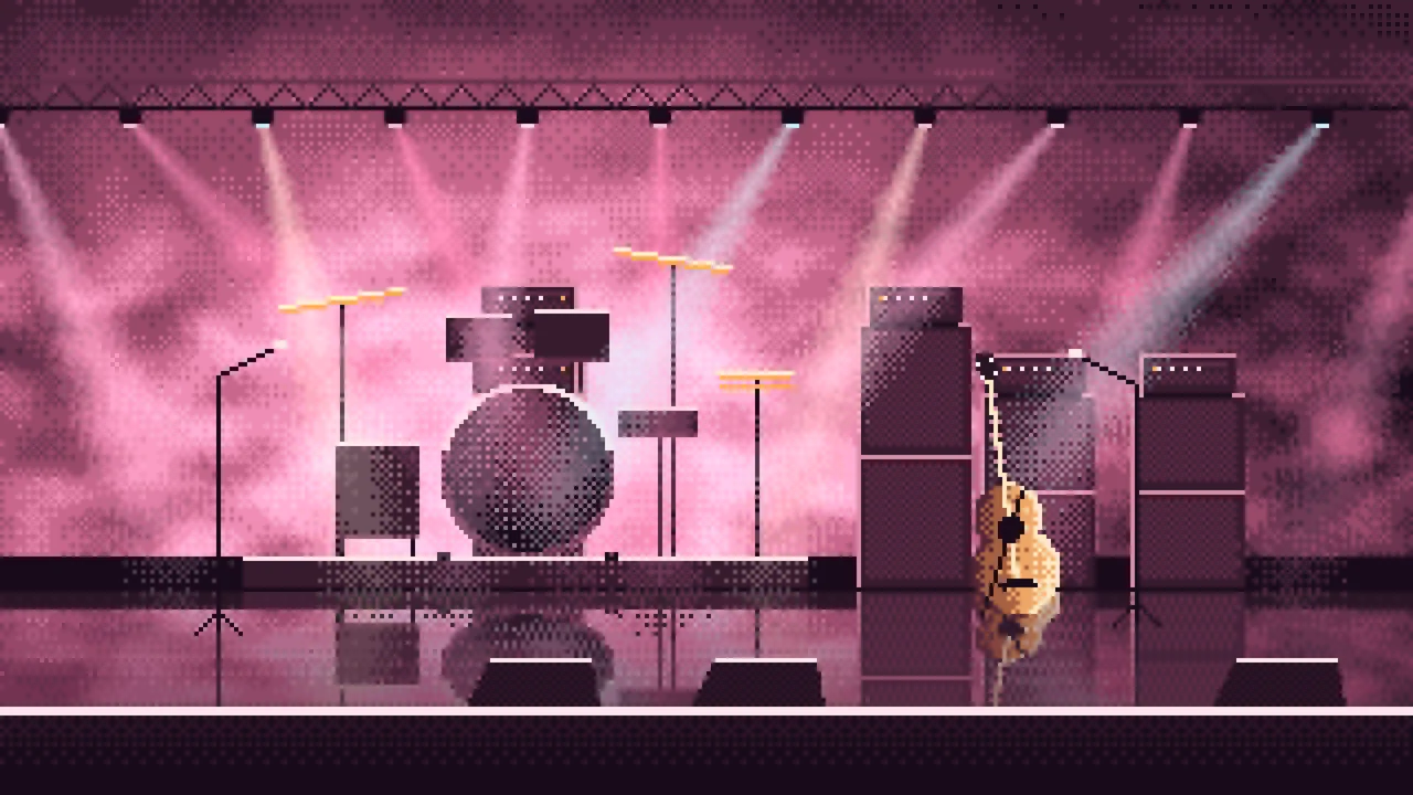 Pink Pixel Art Concert Stage desktop wallpaper in 4K