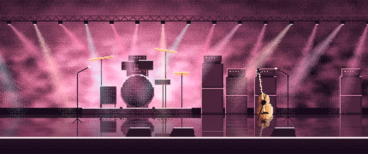 Pink Pixel Art Concert Stage ultrawide wallpaper, 3440 × 1440