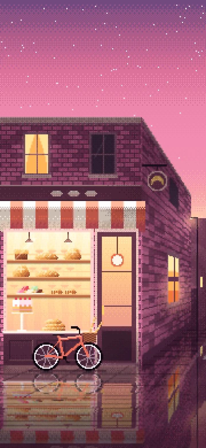 Pink Pixel Art Corner Bakery wallpaper for iPhone and Android