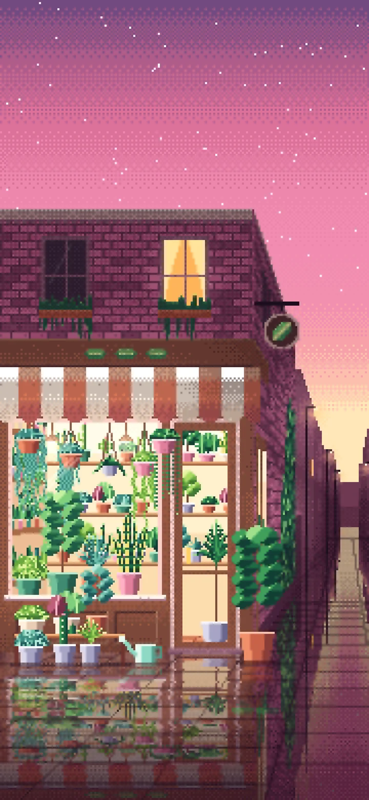 Pink Pixel Art Corner Plant Shop wallpaper for iPhone and Android