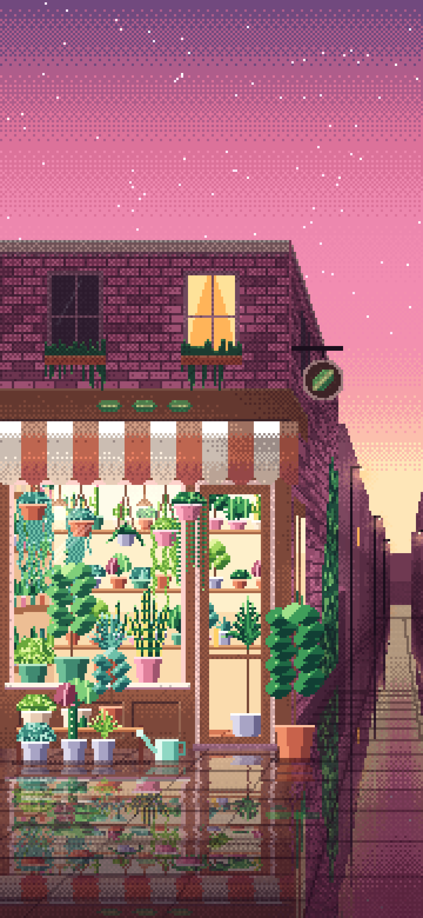 Pink Pixel Art Corner Plant Shop wallpaper for iPhone and Android