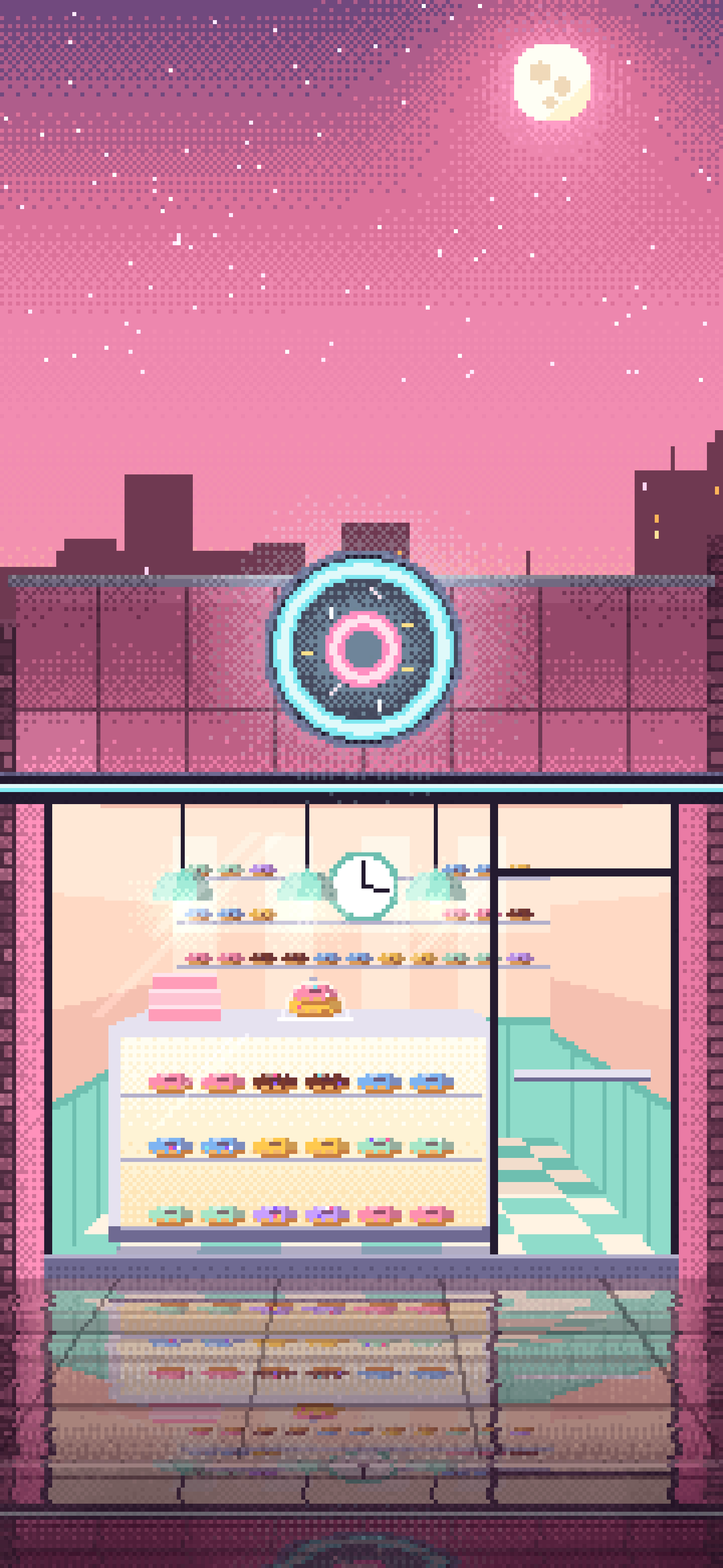 Pink Pixel Art Donut Shop wallpaper for iPhone and Android