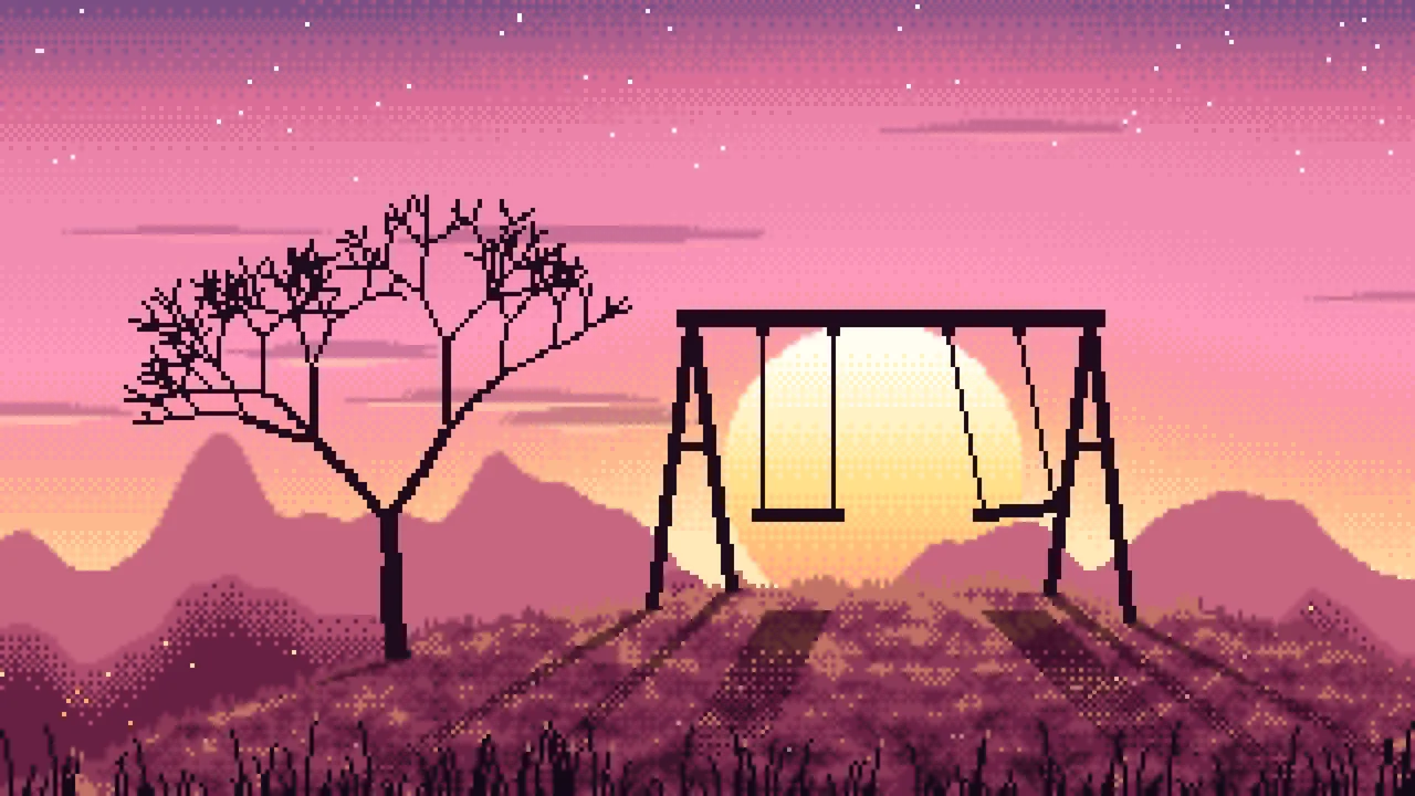 Pink Pixel Art Empty Swing at Dusk desktop wallpaper in 4K