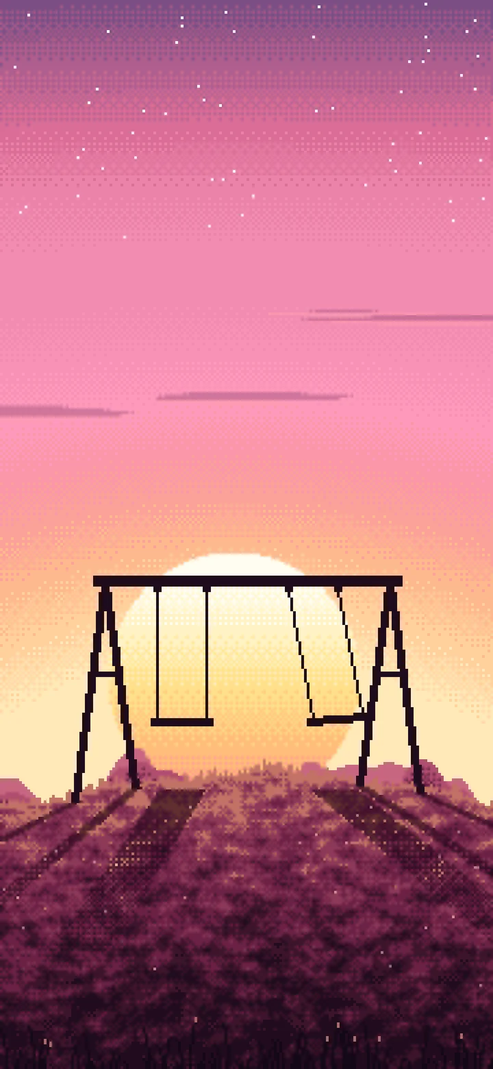 Pink Pixel Art Empty Swing at Dusk wallpaper for iPhone and Android