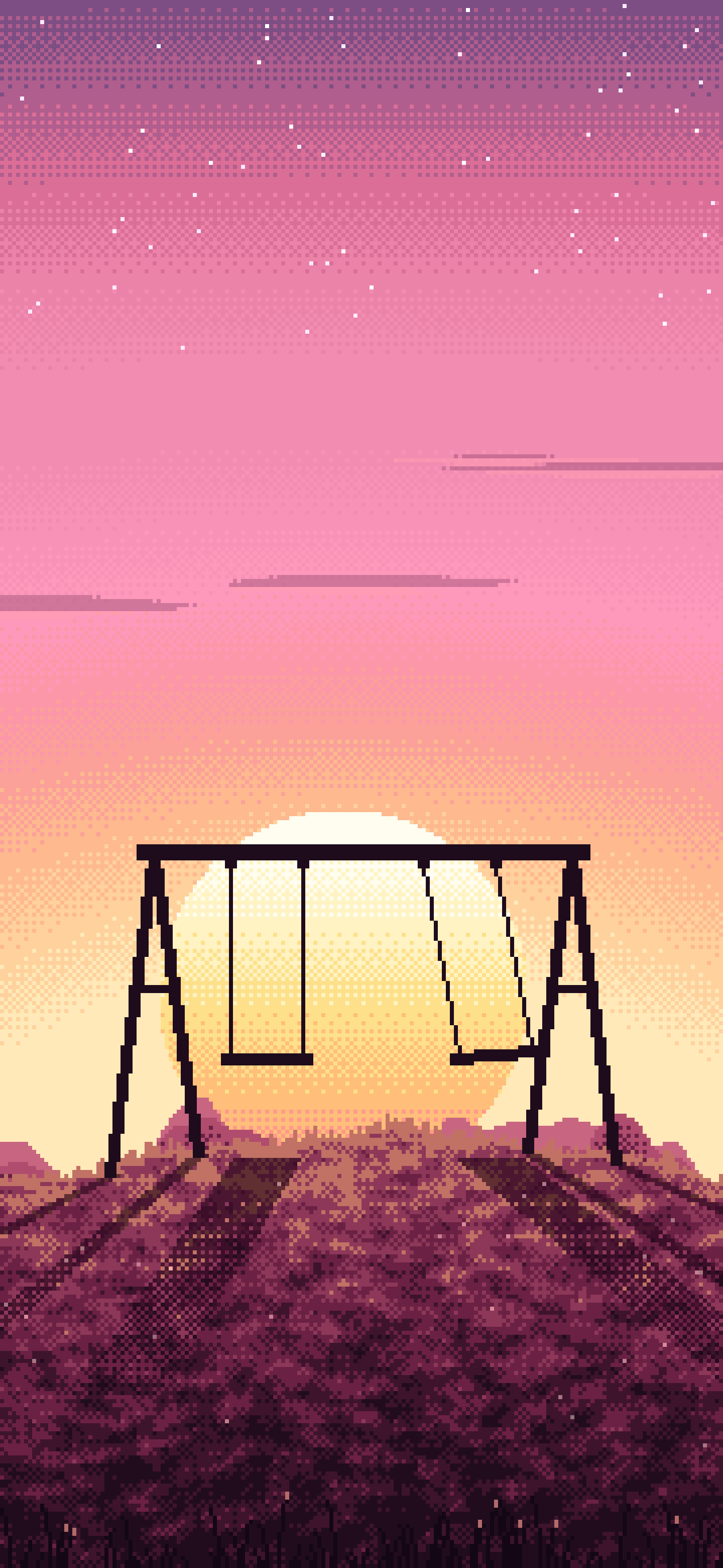 Pink Pixel Art Empty Swing at Dusk wallpaper for iPhone and Android
