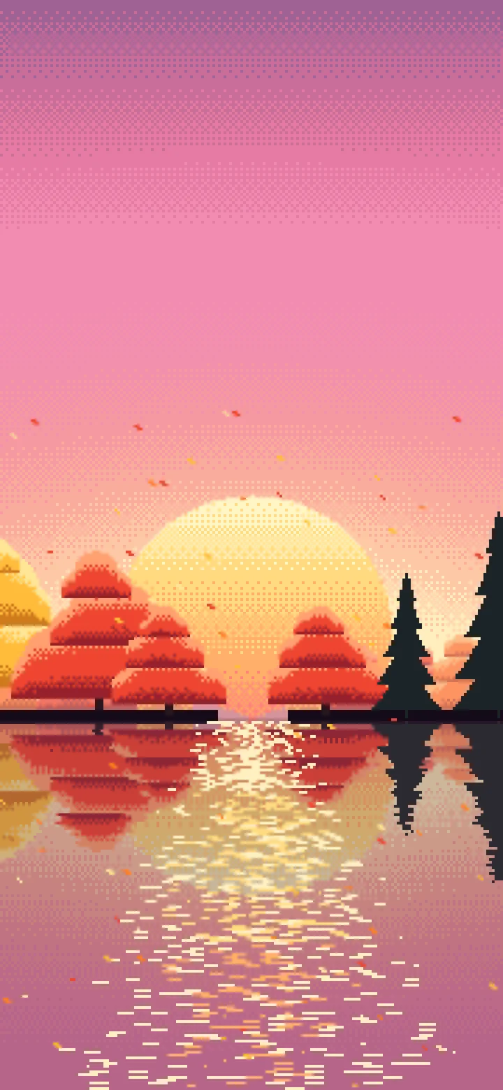 Pink Pixel Art Fall Lake wallpaper for iPhone and Android