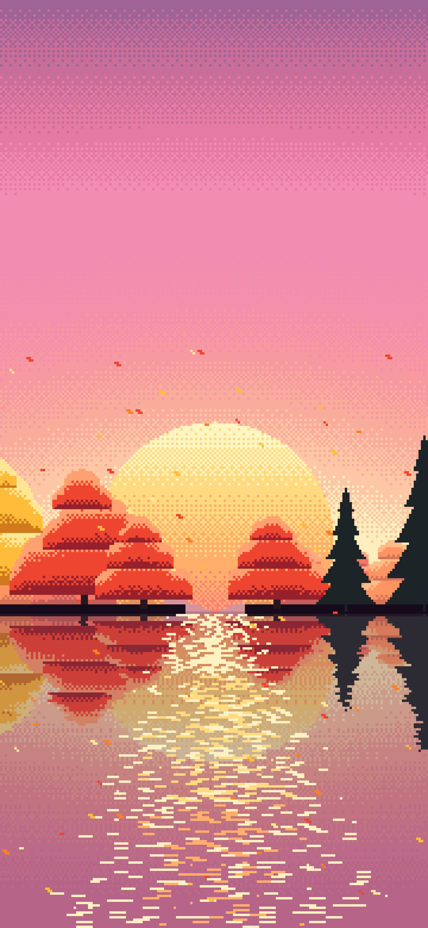 Pink Pixel Art Fall Lake wallpaper for iPhone and Android