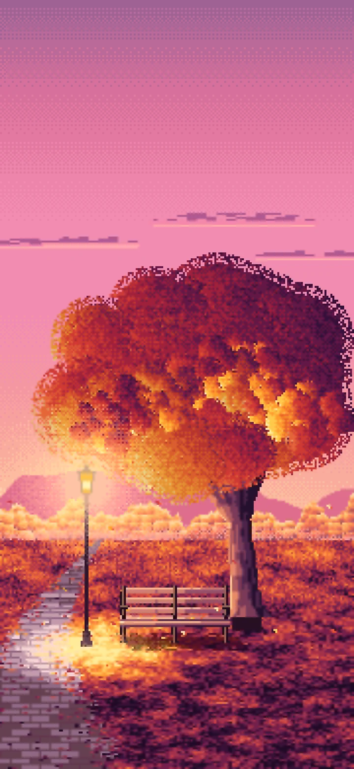 Pink Pixel Art Fall Park Bench wallpaper for iPhone and Android