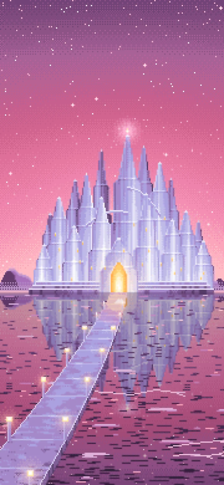 Pink Pixel Art Fantasy Ice Palace wallpaper for iPhone and Android