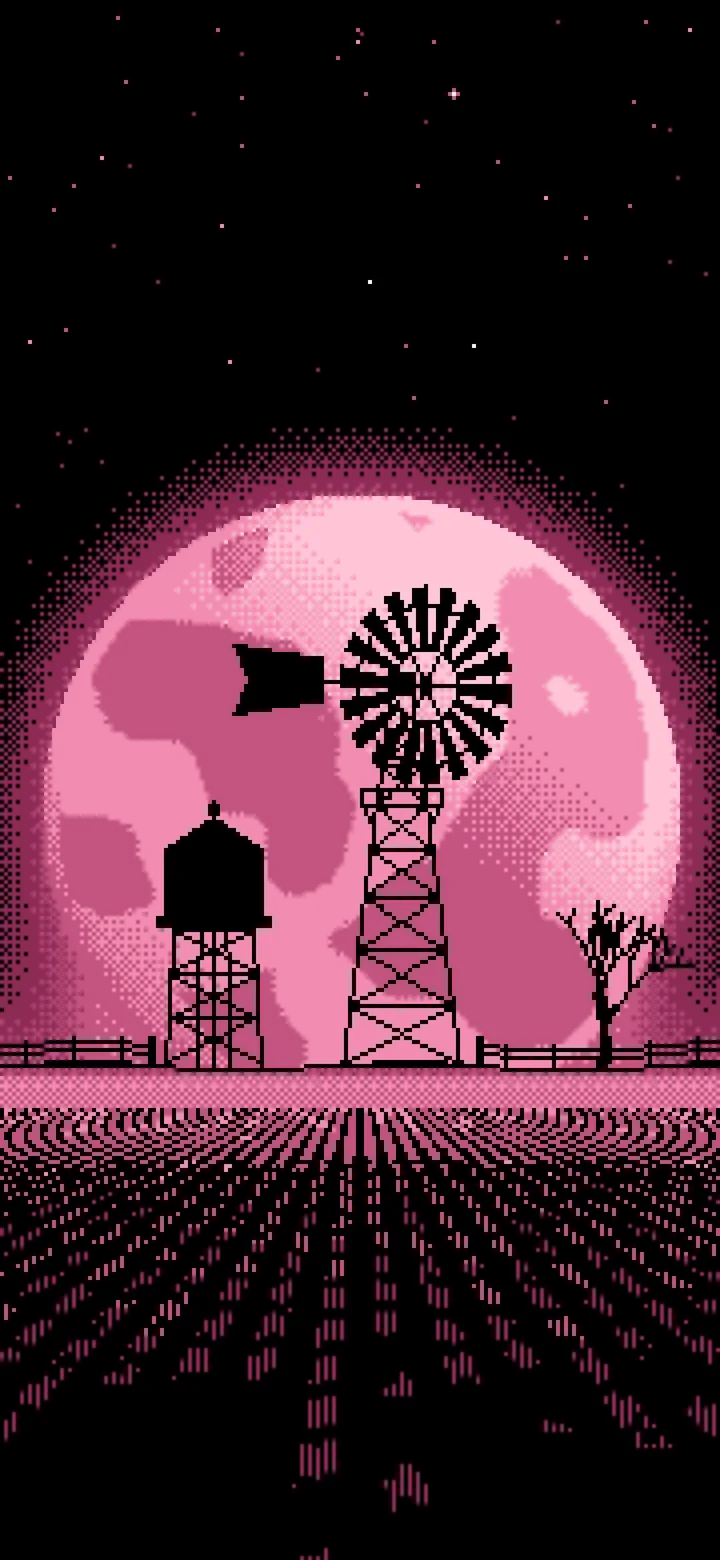 Pink Pixel Art Farm Windmill and Harvest Moon wallpaper for iPhone and Android