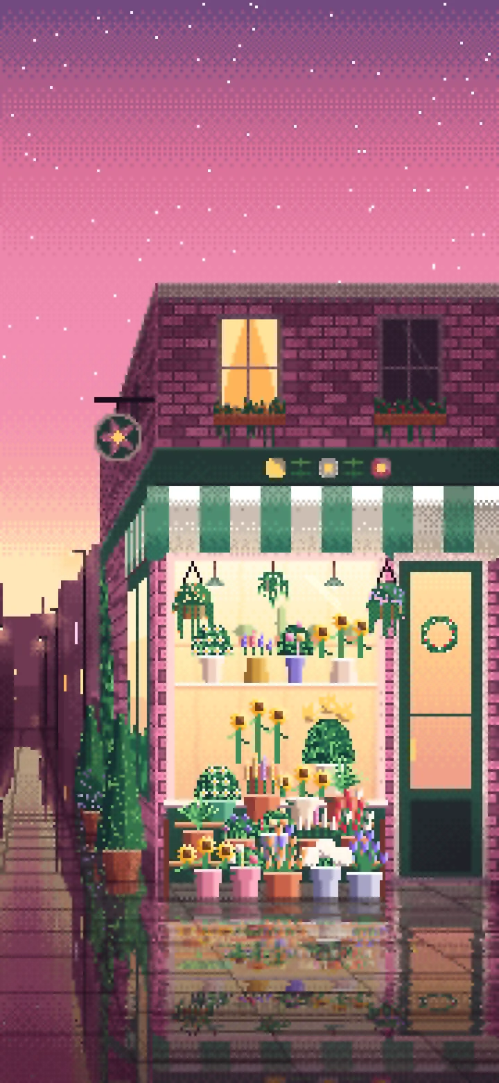 Pink Pixel Art Flower Shop wallpaper for iPhone and Android