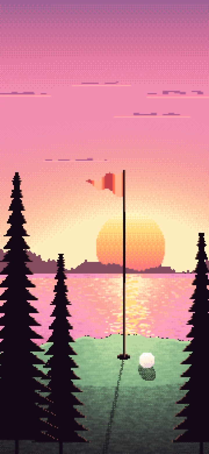 Pink Pixel Art Golf Course at Sunset wallpaper for iPhone and Android