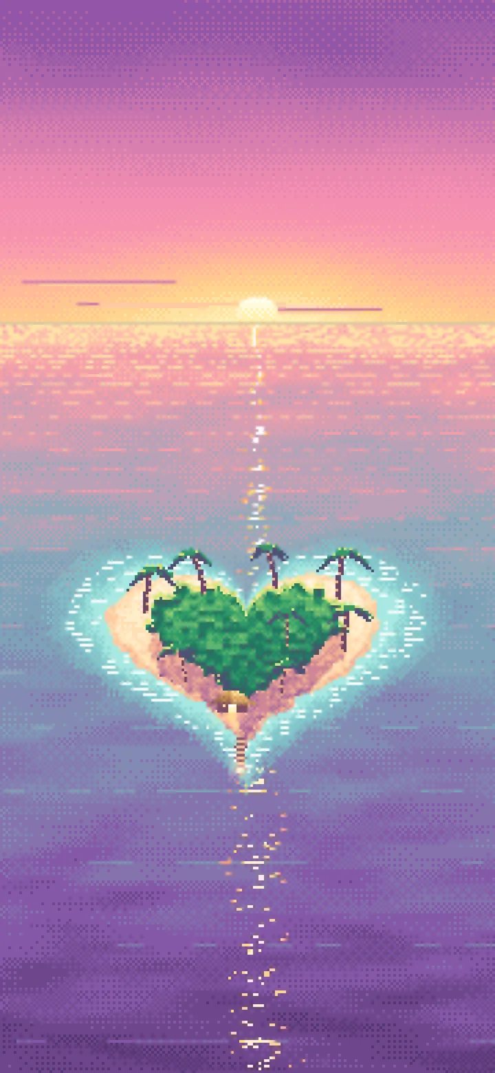 Pink Pixel Art Heart Island at Sunset wallpaper for iPhone and Android