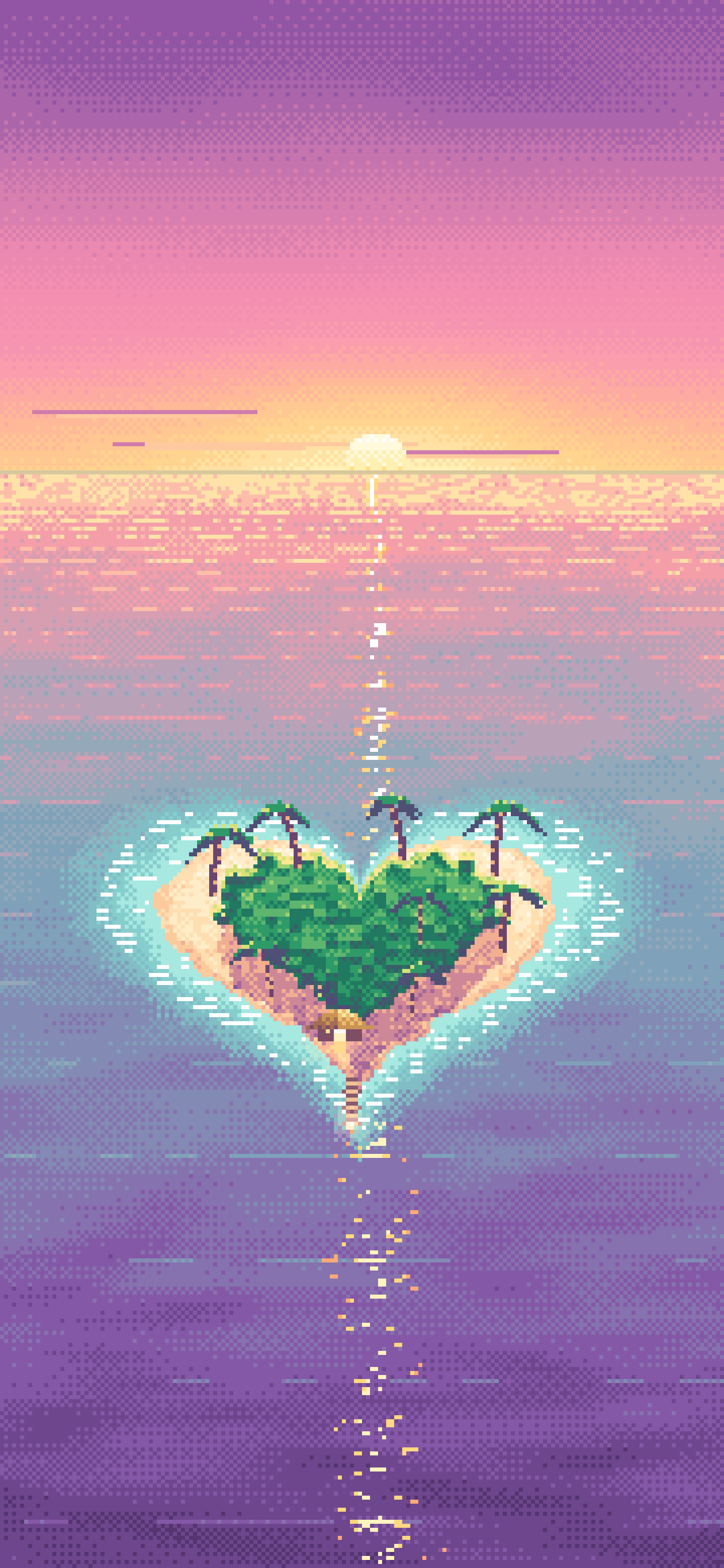 Pink Pixel Art Heart Island at Sunset wallpaper for iPhone and Android