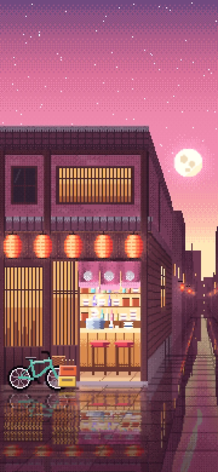 Pink Pixel Art Japanese Izakaya wallpaper for iPhone and Android