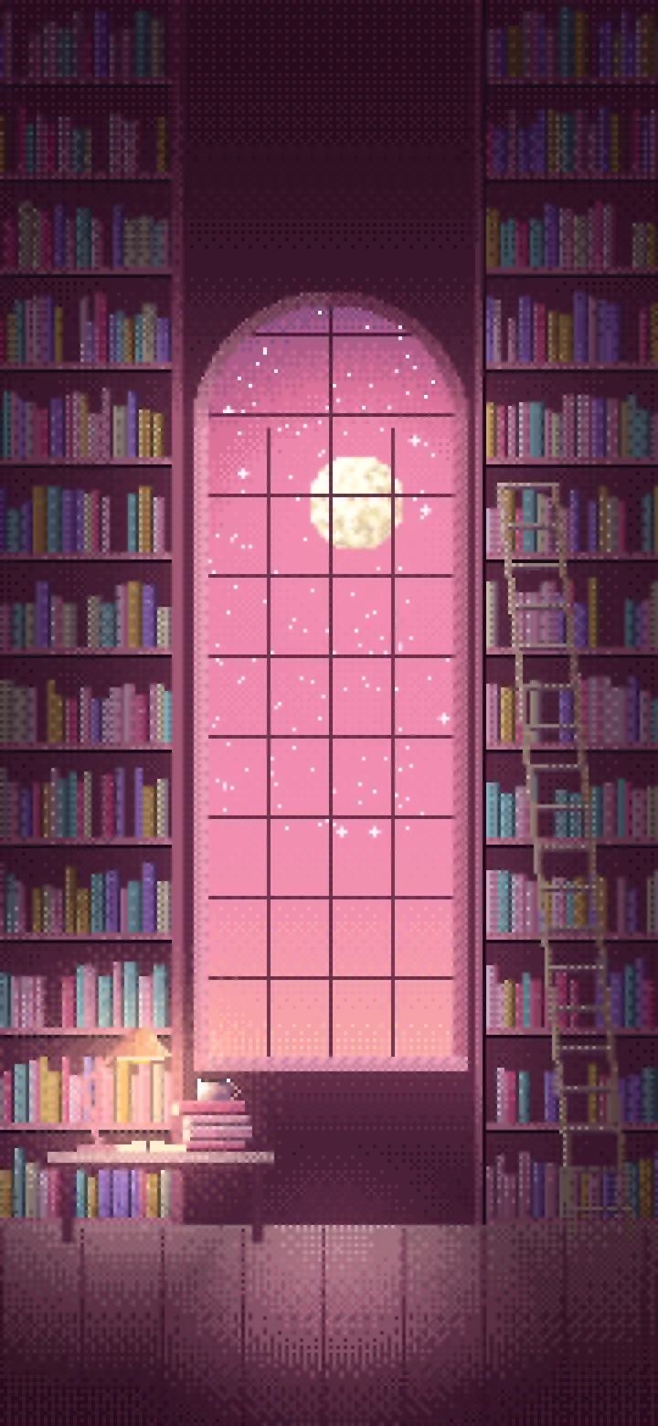 Pink Pixel Art Library wallpaper for iPhone and Android