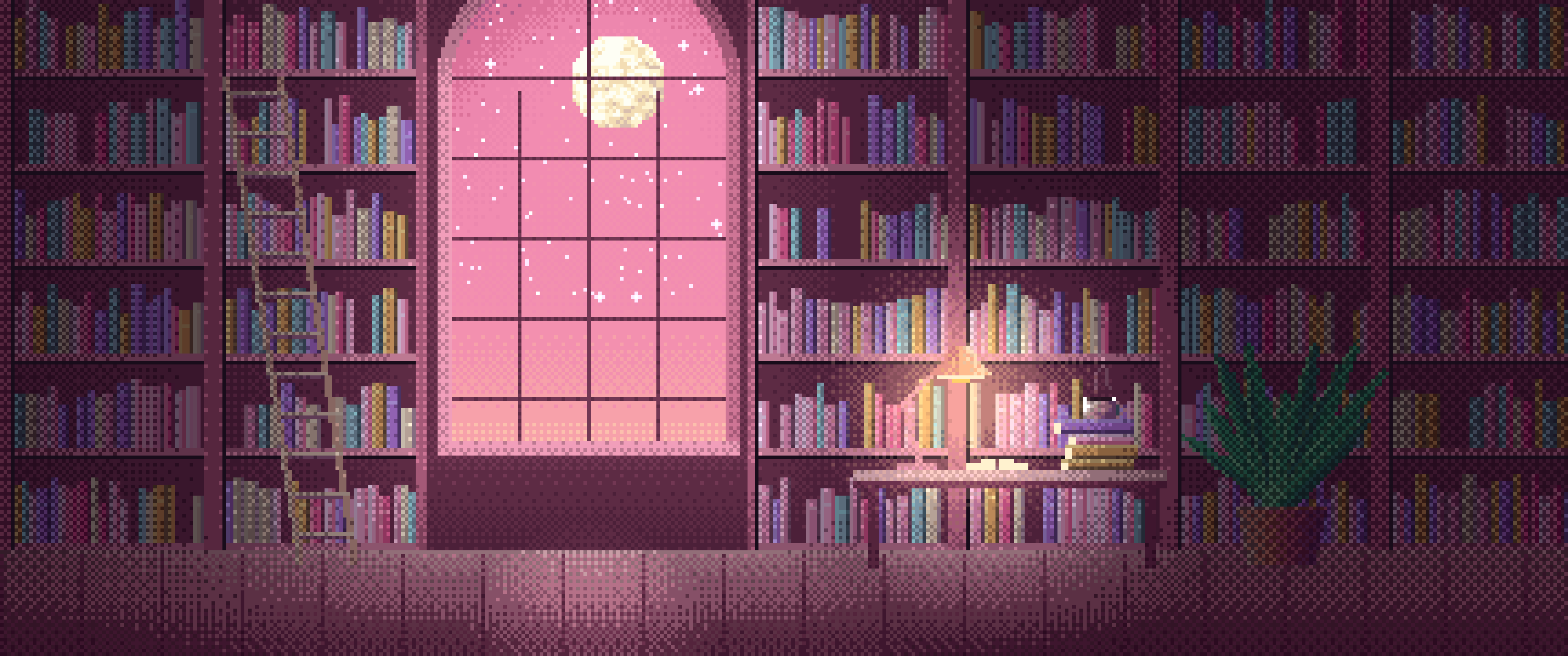 Pink Pixel Art Library ultrawide wallpaper, 3440 × 1440