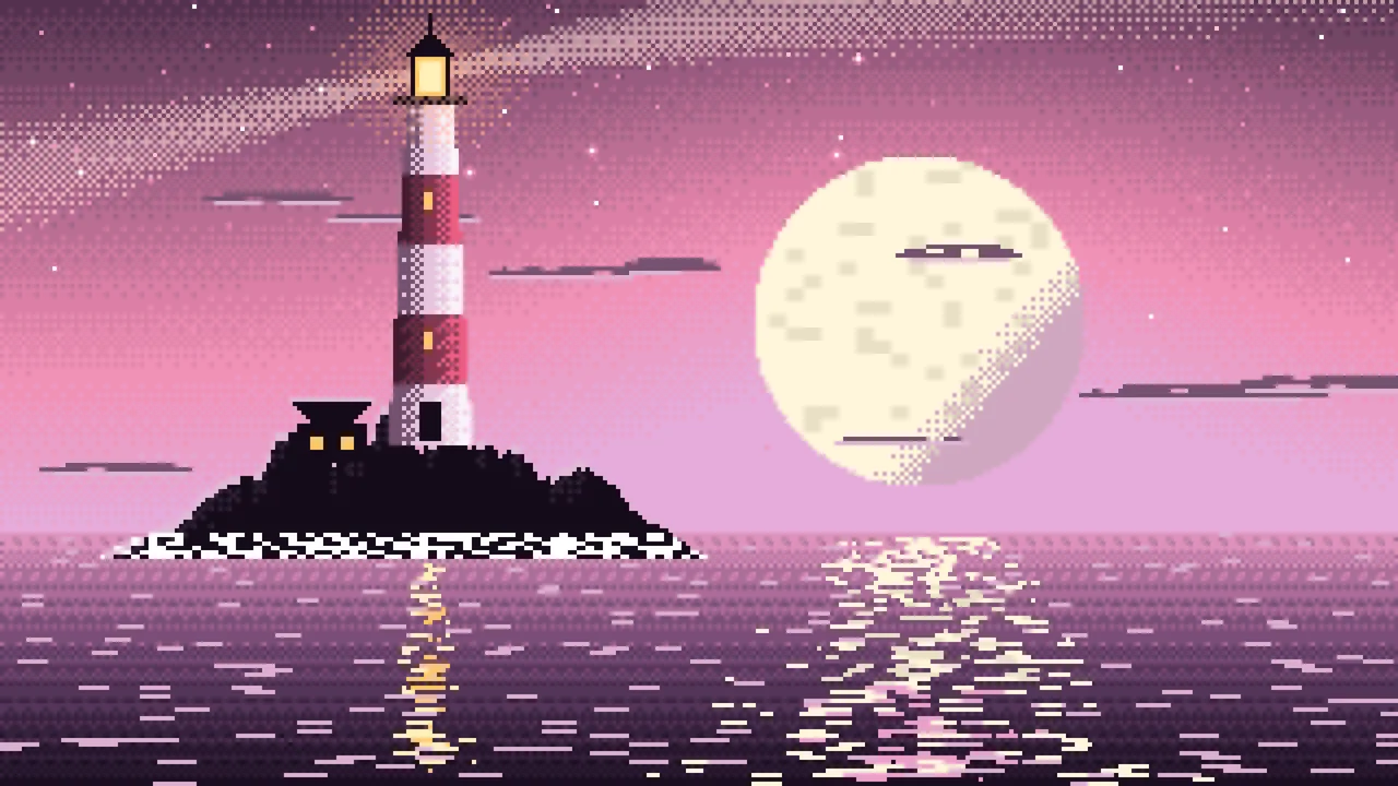 Pink Pixel Art Lighthouse desktop wallpaper in 4K
