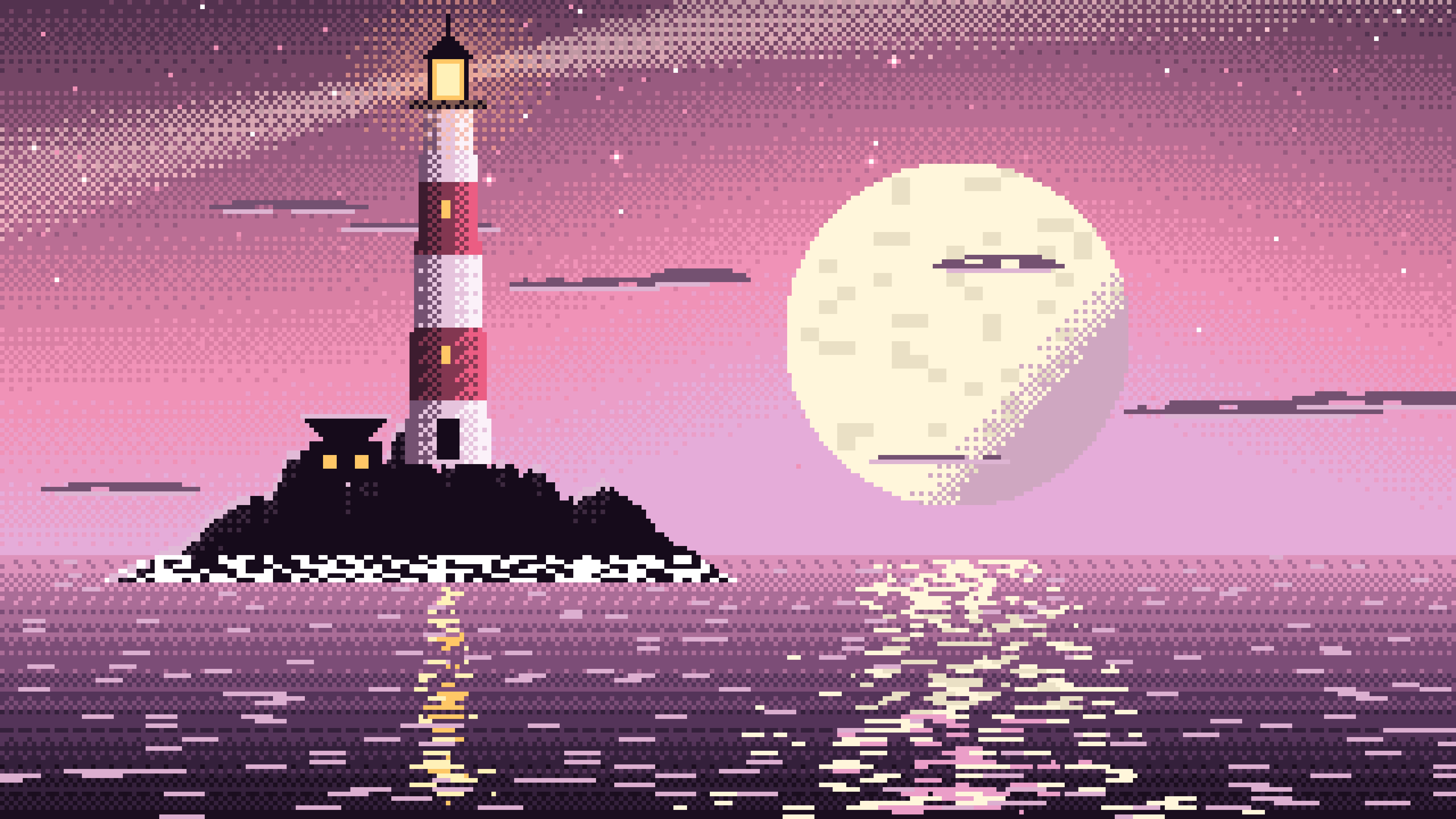 Pink Pixel Art Lighthouse desktop wallpaper in 4K