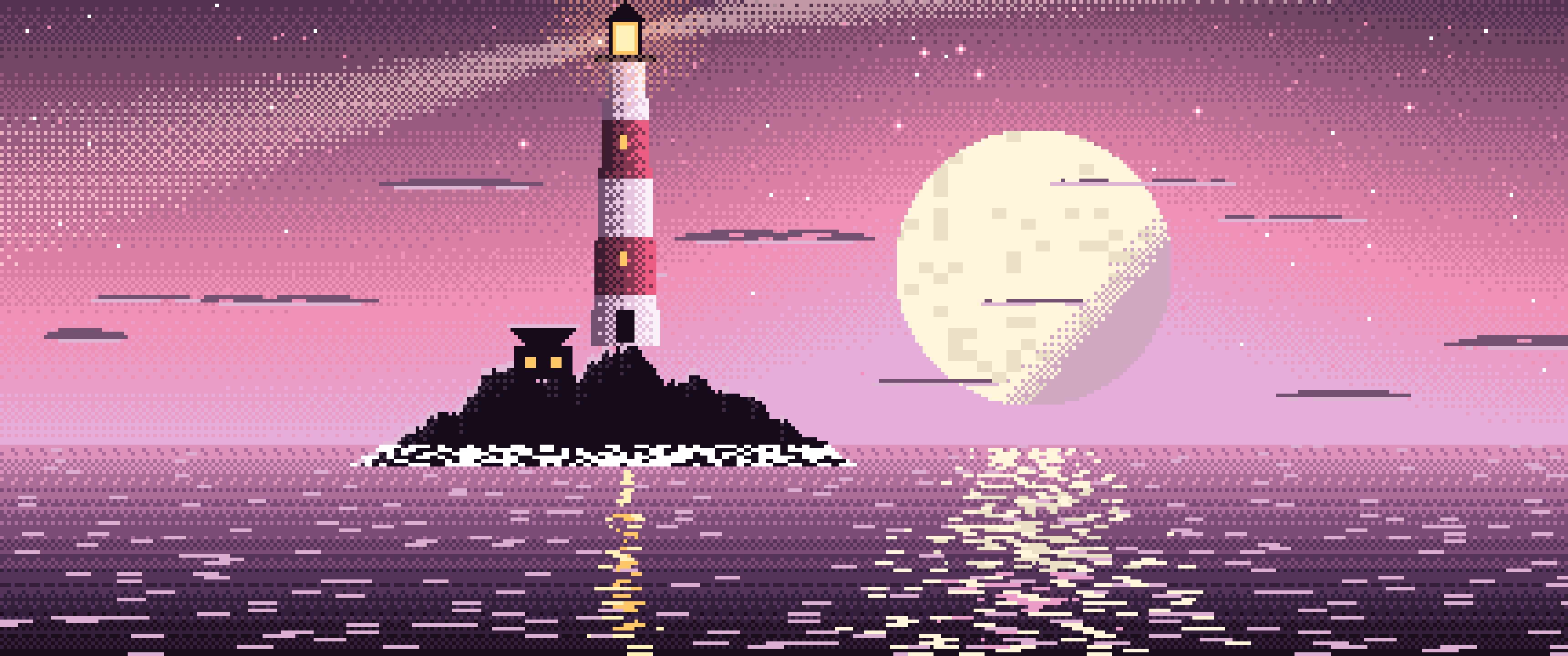 Pink Pixel Art Lighthouse ultrawide wallpaper, 3440 × 1440
