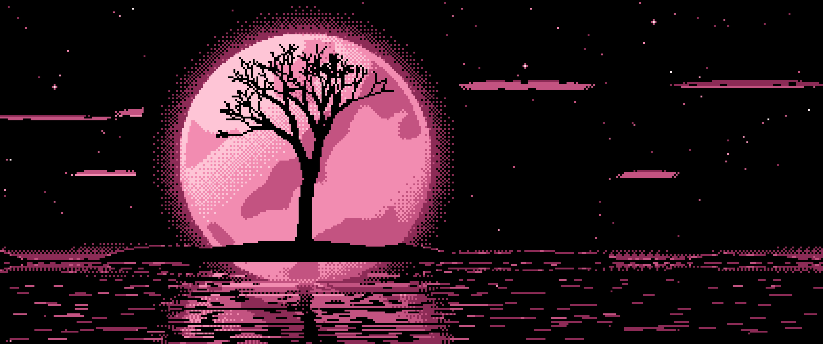 Pink Pixel Art Lone Tree and Full Moon ultrawide wallpaper, 3440 × 1440