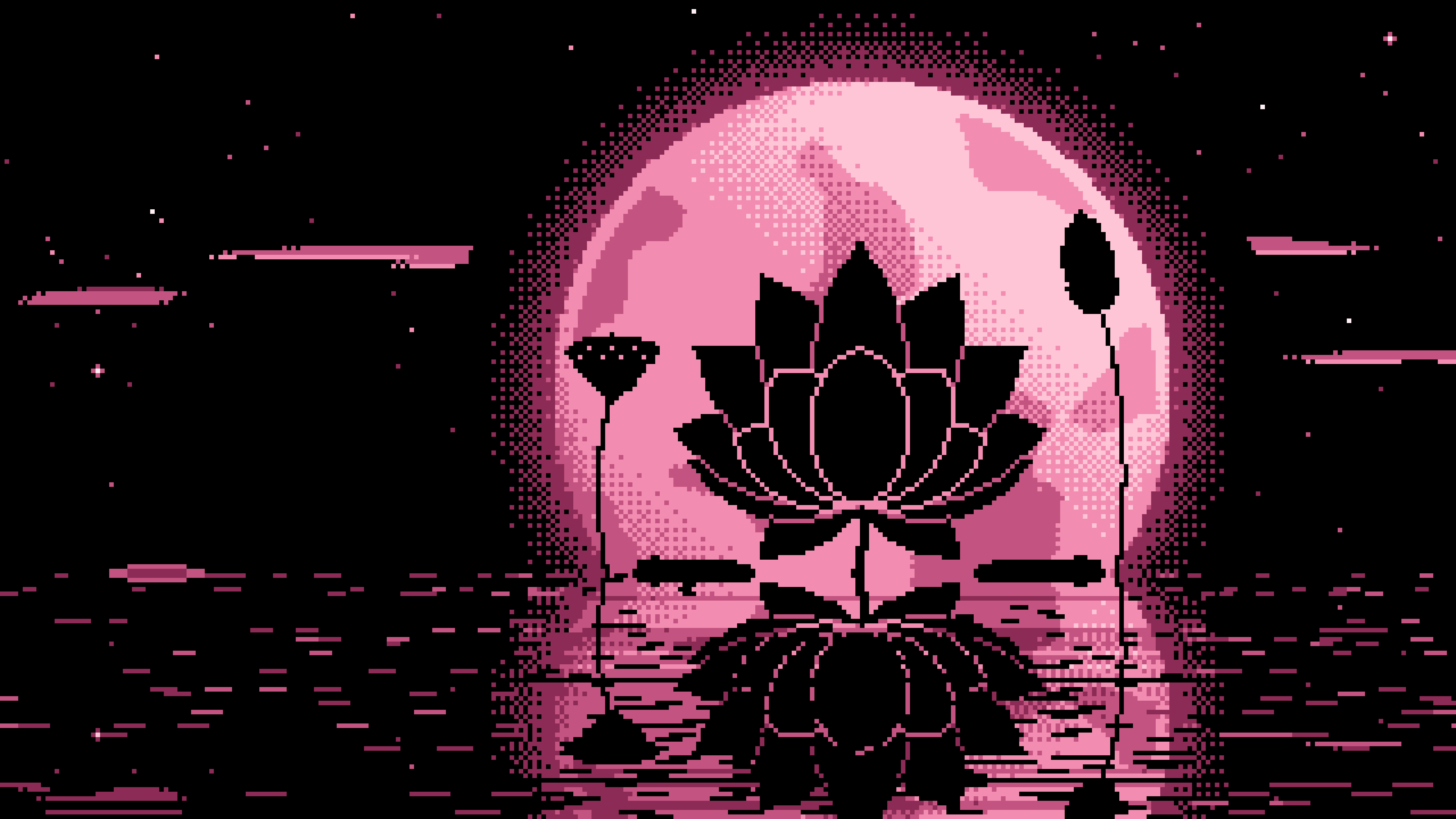 Pink Pixel Art Lotus Flower and Full Moon desktop wallpaper in 4K