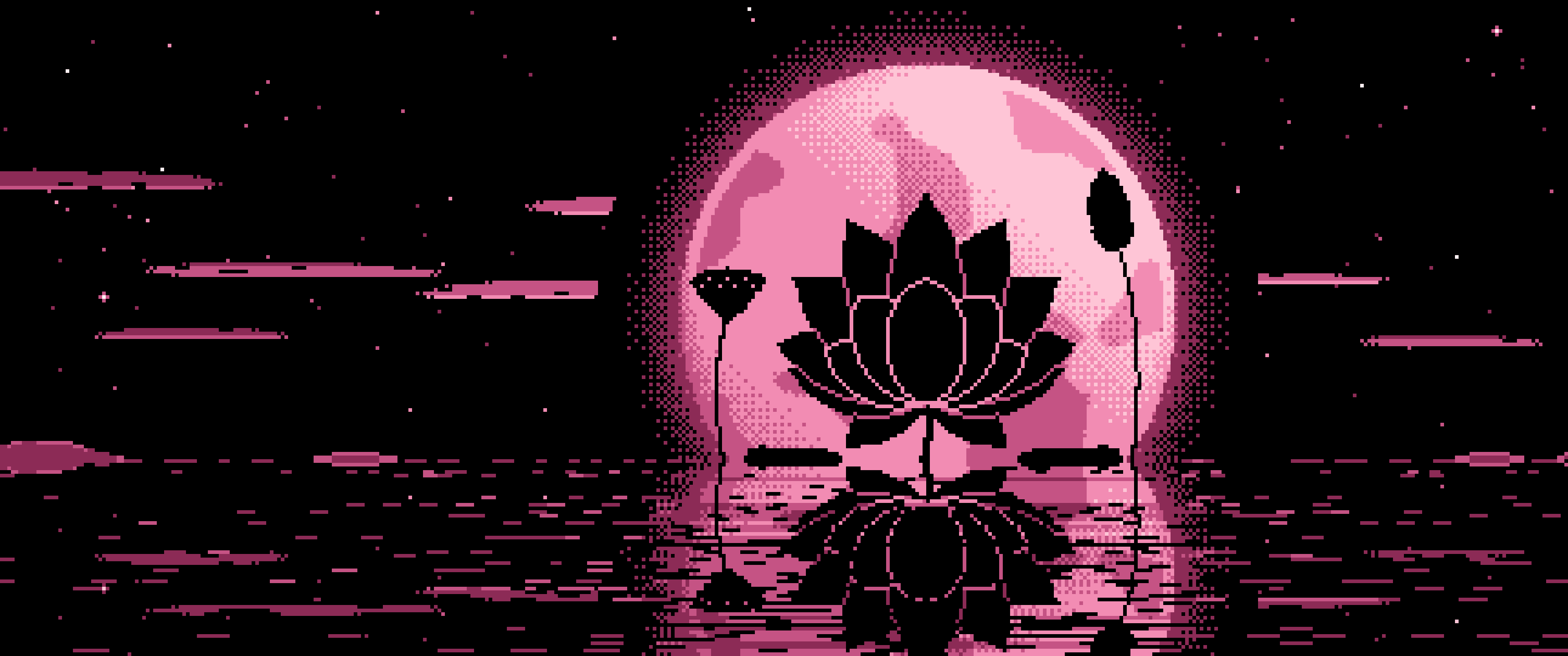 Pink Pixel Art Lotus Flower and Full Moon ultrawide wallpaper, 3440 × 1440